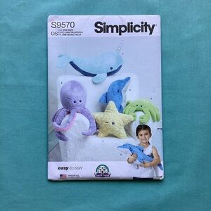 Simplicity S9570 Sewing Pattern Octopus Dolphin Starfish Crab Whale Narwhal